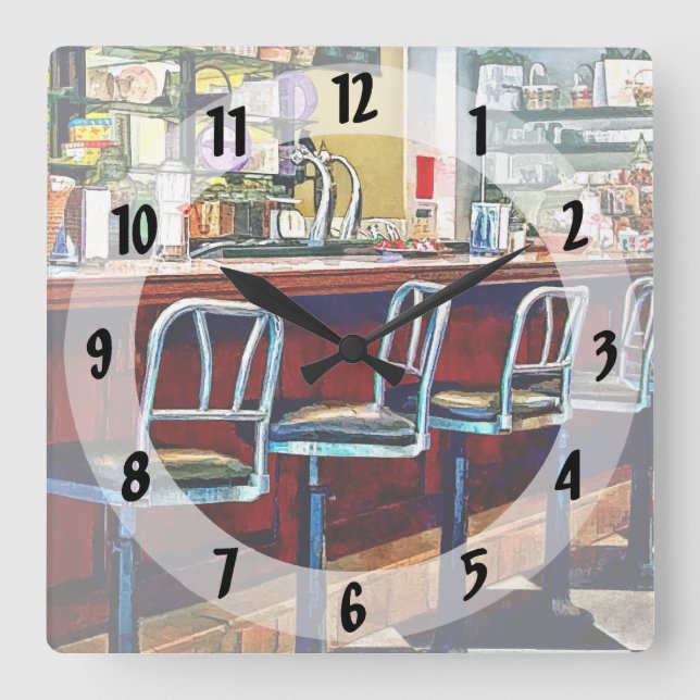 Candy Store With Soda Fountain Square Wall Clock (Front)