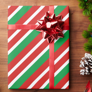 Candy Stripe Christmas Red Green White Wrapping Paper