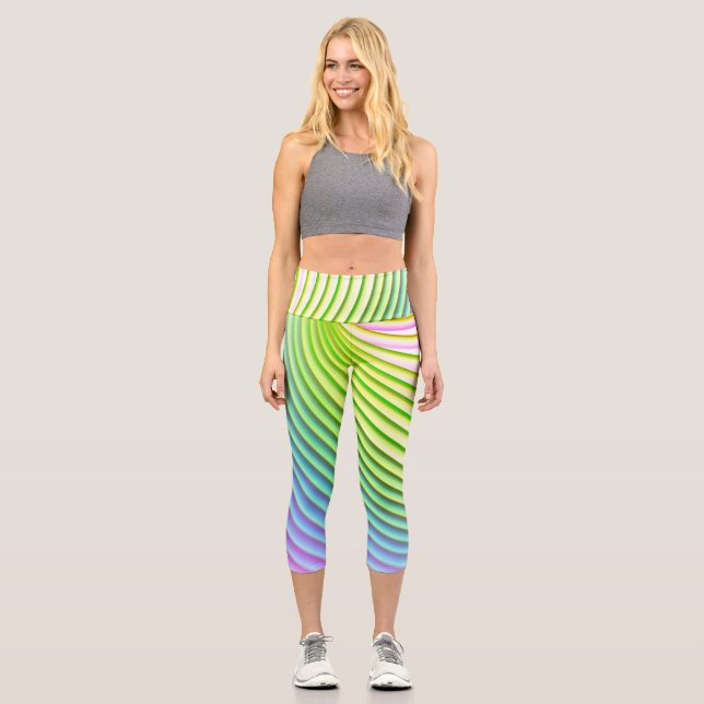 Candy Stripe Pastel Rainbow Bright Happy Colour  Capri Leggings (Front)