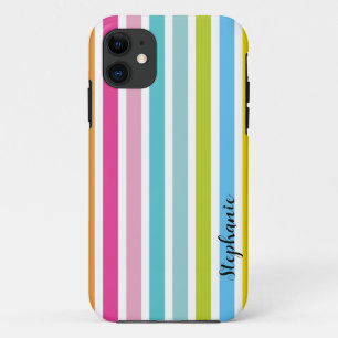 Candy Stripe Personalise Name Monogram iPhone Case