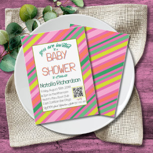 Candy Stripe Pink Colorful Rainbow Baby Shower Invitation