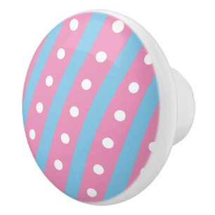 Candy Stripe & Polka Dot Ceramic Knob (Pink & Blue
