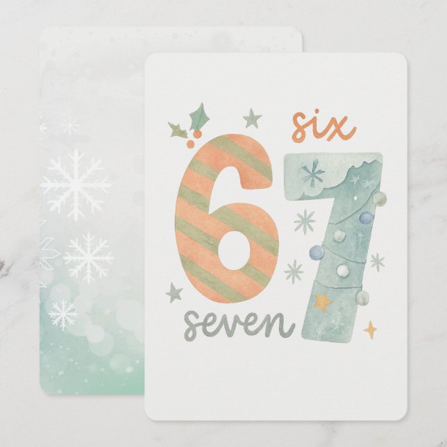 Candy Stripe & Snowflake 67 – Handmade Holiday Num Invitation (Front/Back)