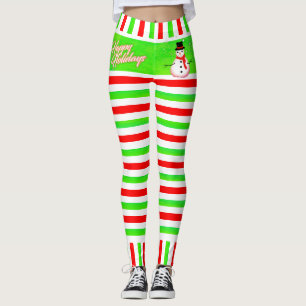 Candy Striped Elf Happy Festive with Snowman Leggings