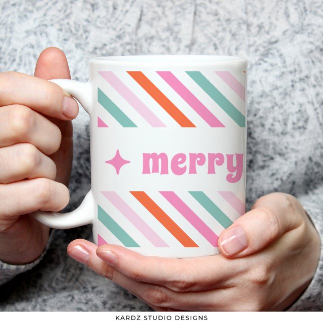 Candy Striped Merry Bright Holiday Mug (1 side of a 15-oz mug is shown in the image.)