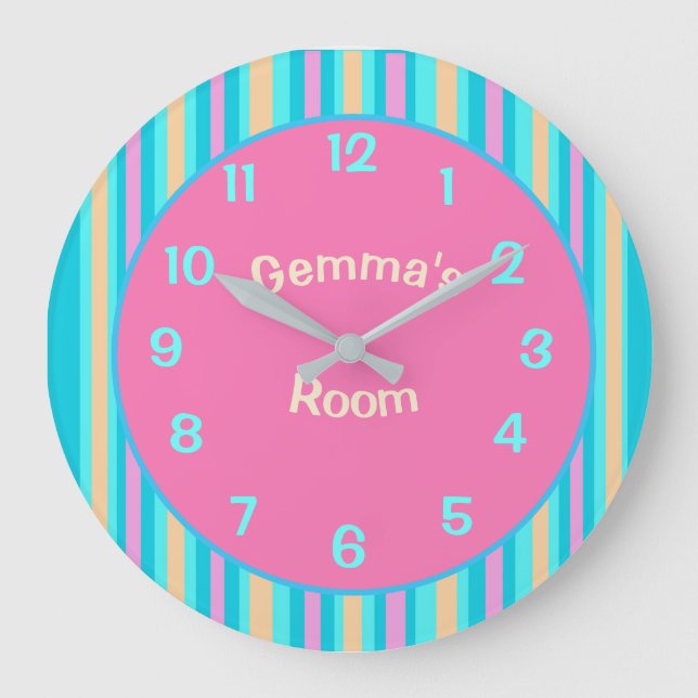 Candy Striped with Large Numbers Childs Wall Clock (Front)