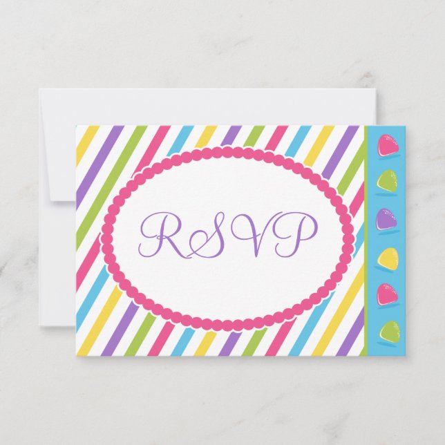 Candy Stripes Bat Mitzvah RSVP Card (Front)