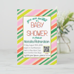 Candy Stripes Colourful Rainbow Modern Baby Shower Invitation