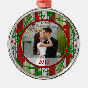Candy Stripes First Christmas Together Photo Metal Tree Decoration