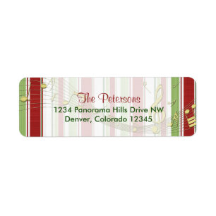 Candy Stripes Music Christmas Return Address Label