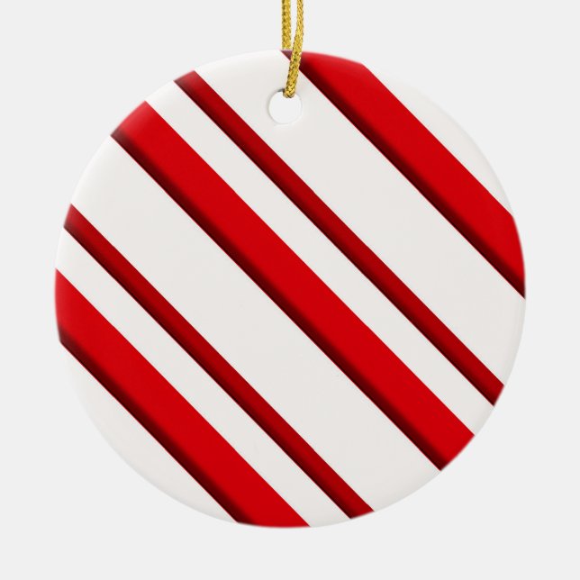 Candy Stripes, peppermint red & white Ceramic Ornament (Front)
