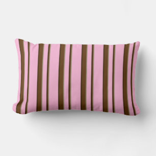 Candy Stripes, pink and chocolate brown Lumbar Cushion