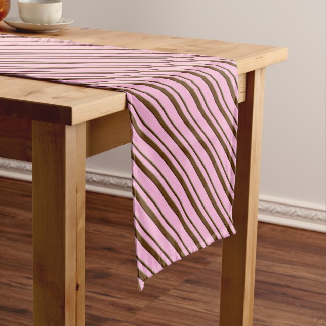 Candy Stripes, pink and chocolate brown Short Table Runner (In Situ)