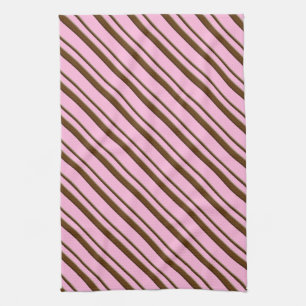 Candy Stripes, pink and chocolate brown Tea Towel