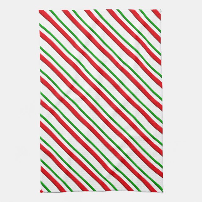 Candy Stripes, red, green & white Tea Towel (Vertical)