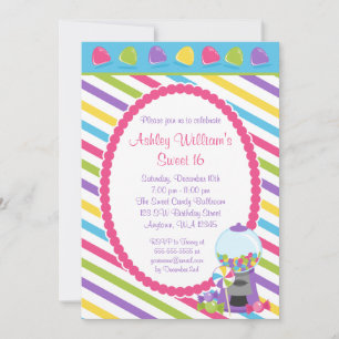 Candy Stripes Sweet 16 Birthday Invitation