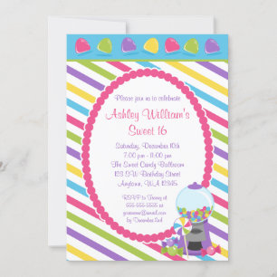 Candy Stripes Sweet 16 Birthday Invitation
