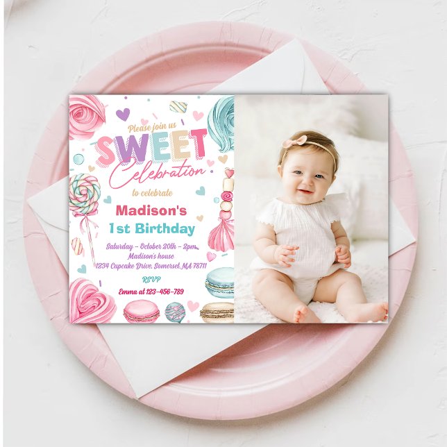  Candy Sweet Celebrate Cupcake Birthday Photo Invitation (Creator Uploaded)