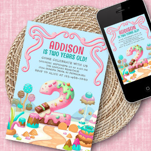 Candy Sweet Girl's Candyland 2nd Birthday Invitation