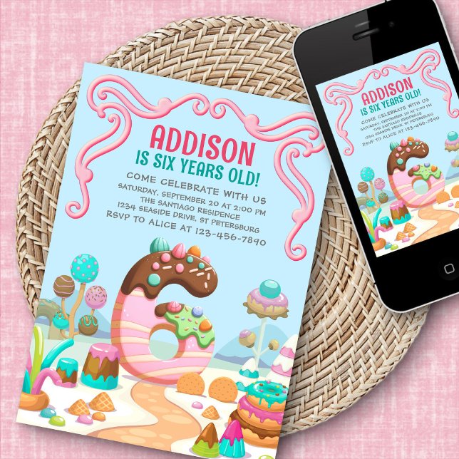 Candy Sweet Girl's Candyland 6th Birthday Invitation (Creator Uploaded)