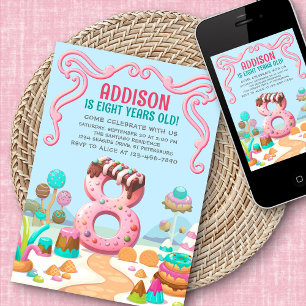 Candy Sweet Girl's Candyland 8th Birthday Invitation