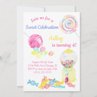 Candy Sweet Lollipop Girl Birthday  Invitation