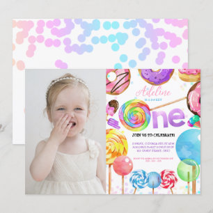 Candy Sweet One 1st Birthday Girl Cute Colourful Invitation