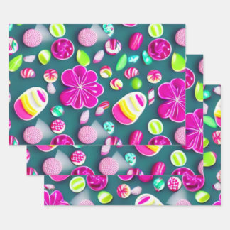 Candy Sweet pink green white multiple candies Wrapping Paper Sheet