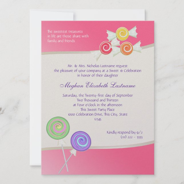 Candy Sweet Sixteen Birthday Watermelon Dark Pink Invitation (Front)