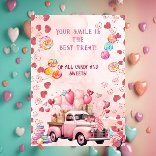 Candy Sweets Balloons Truck Kids Pink Valentines  Holiday Card