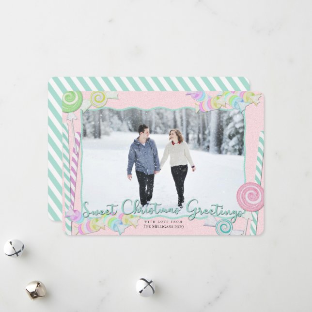 Candy Sweets Christmas with Photo Holiday Card (Front/Back In Situ)