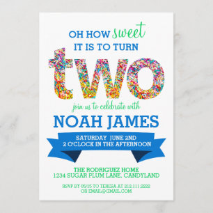 Candy Theme 2nd Birthday Party Sprinkles BLUE Invitation