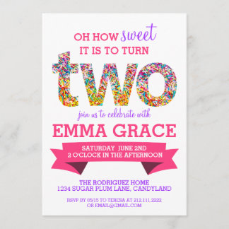 Candy Theme 2nd Birthday Party Sprinkles Invite