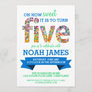 Candy Theme 5th Birthday Party Sprinkles BLUE Invitation