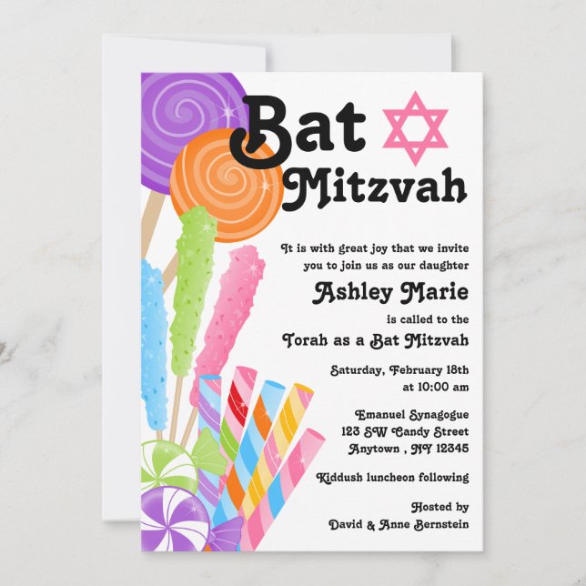 Candy Theme Bat Mitzvah Invitation (Front)