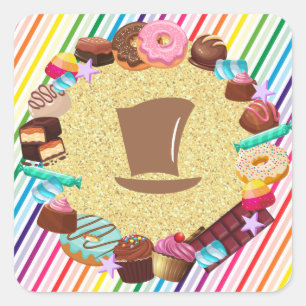 Candy theme, chocolate, food, doughnuts, rainbow p square sticker