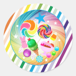 Candy theme, chocolate, golden ticket, rainbow   classic round sticker