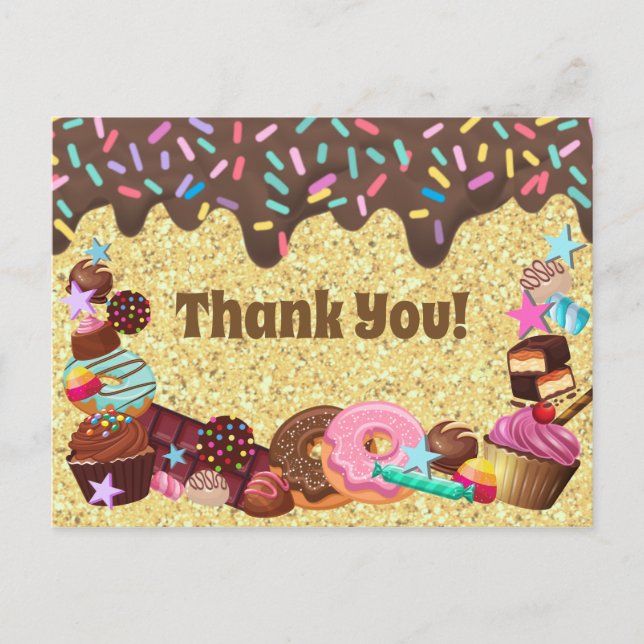 Candy theme, chocolate, pink blue sprinkles  postcard (Front)