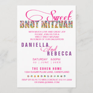 Candy Theme Sweet BNOT MITZVAH Joint Party Invitation