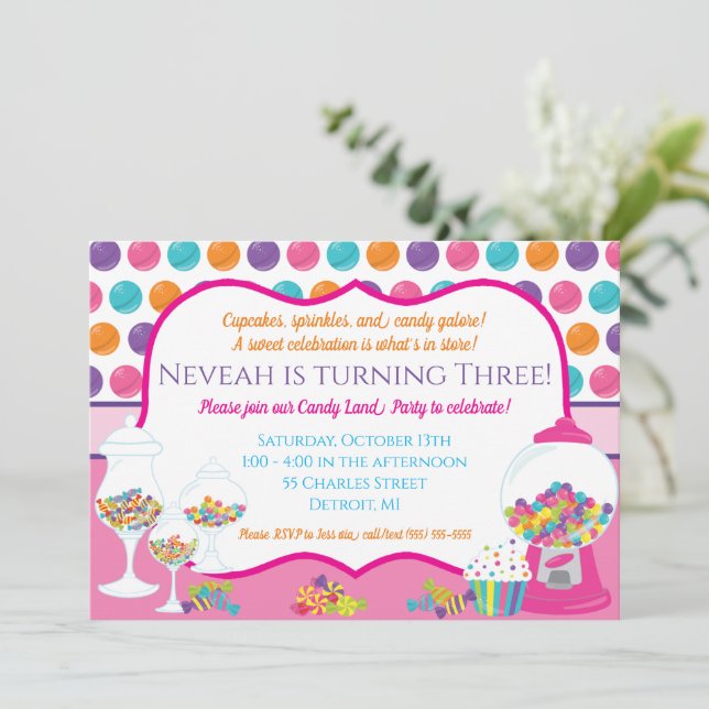 Candy Themed Birthday Party Invitation (Standing Front)