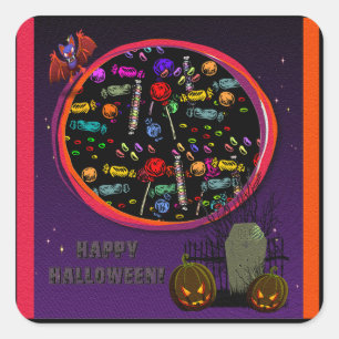 Candy, Tombstone and Jack o' Lanterns Square Sticker
