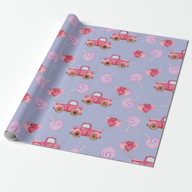 Candy Trucks Pattern Wrapping Paper (Unrolled)