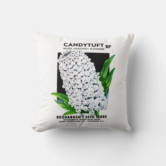Candy Tuft Flowers Seed Packet Label Cushion (Front)