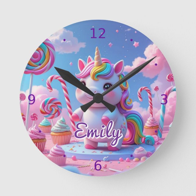 Candy Unicorn Wall Clock – Editable Name (Front)