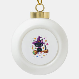 Candy Witch Cat Ceramic Ball Christmas Ornament