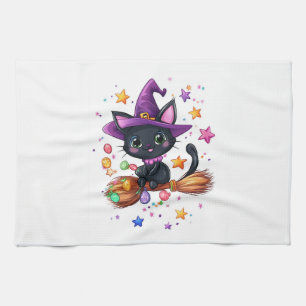 Candy Witch Cat Tea Towel