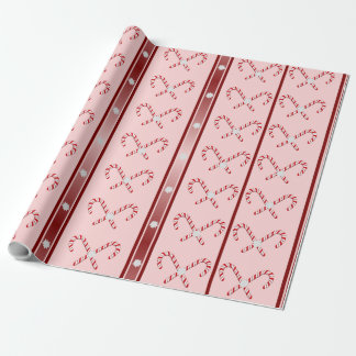 CandyCane and Stripes Pattern Pink, Red, White Wrapping Paper