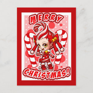 Candycane-chan Christmas Postcard
