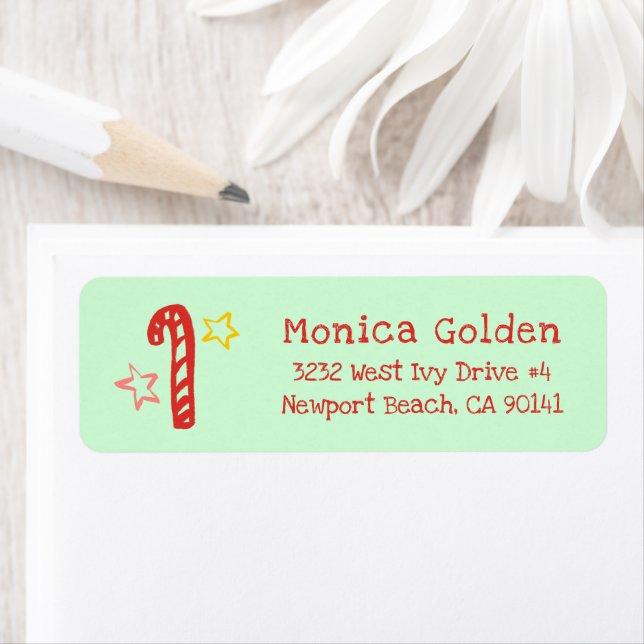 Candycane Doodle CHRISTMAS Holiday Return Address Label (Insitu)