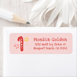 Candycane Doodle CHRISTMAS Holiday Return Address Label
